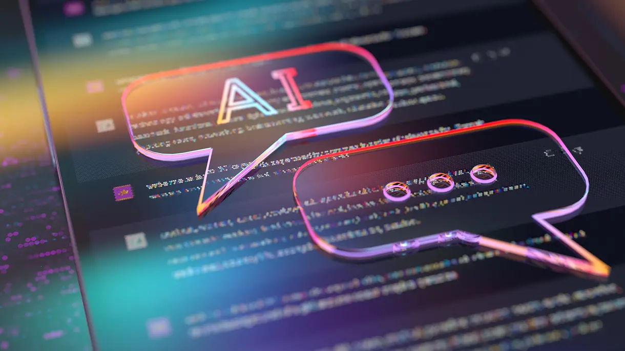 Chat bubbles overlaid a message chain containing, 'AI' and '...' text.