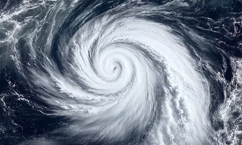 A bird's eye view from space of a hurricane